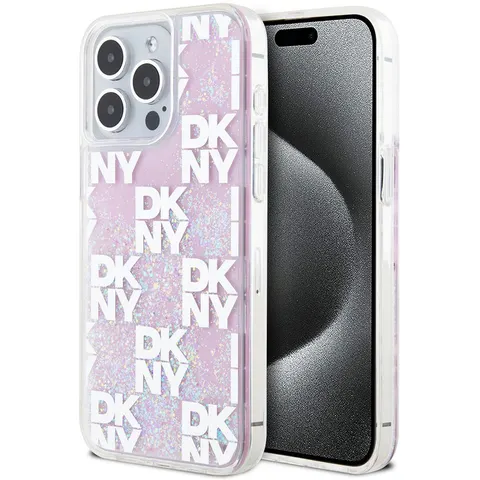 DKNY Liquid Glitter Checkered Pattern Back Case - Geschikt voor Apple iPhone 15 Pro Max (6.7") - Roze – afbeelding 2