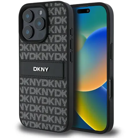 DKNY - Backcover iPhone 16 Pro - Repeat Pattern Tonal Stripe - Zwart – afbeelding 2