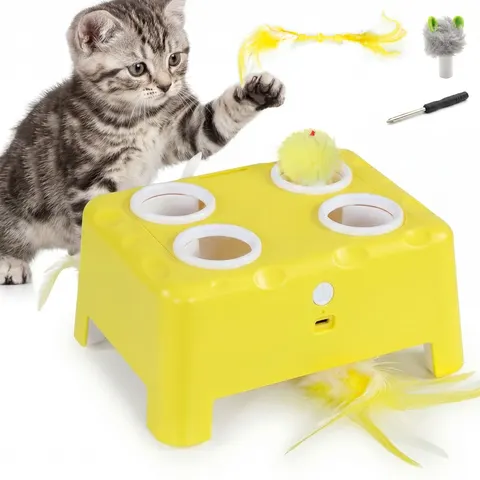 Jouet interactif chat rechargeable 3 modes réglables jaune – image 2
