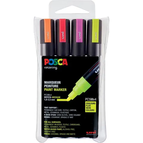Uni Posca Verfmarkers - 4-delige set - 5M Neon – afbeelding 3
