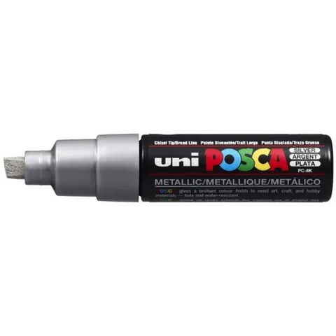 Paintmarker Uni POSCA PC8K breed schuin zilver – afbeelding 2