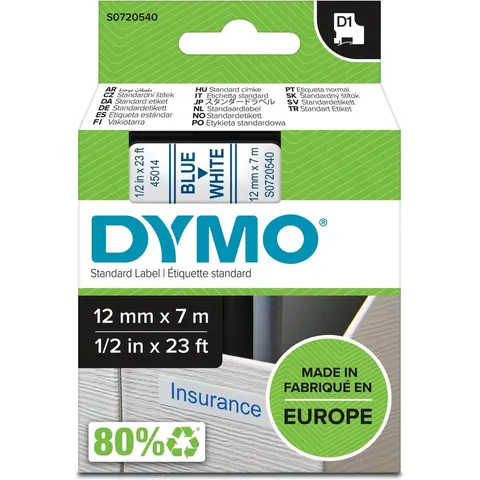 Labeltape Dymo LabelManager D1 polyester 12mm blauw op wit – afbeelding 2