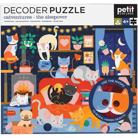 Petit Collage puzzel katten - Decoder Puzzel Catventures 100 stukjes. – afbeelding 2