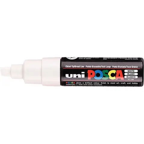 Paintmarker Uni POSCA PC8K breed schuin wit – afbeelding 2