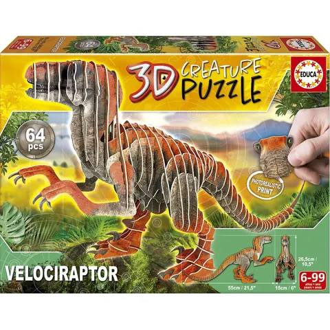 EDUCA - puzzel - 64 stuks - Velociraptor 3D – afbeelding 2