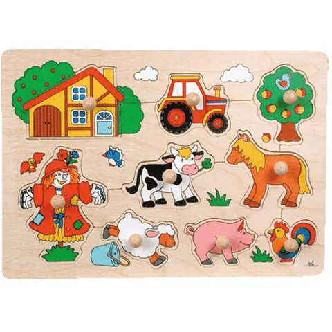 Puzzle à boutons en bois ferme 9 éléments - Goki – image 2