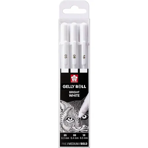 Sakura Basic Set 3 Gelpennen Zuiver Wit Fijn/Medium/Dik – afbeelding 2