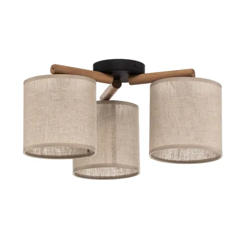Deckenlampe Deva, Textil, dreiflammig Deva TK Lighting, dimmbar, Holz hell, für Wohn- / Esszimmer, Holz, Skandinavisch – beige, holz hell, schwarz – Bild 2