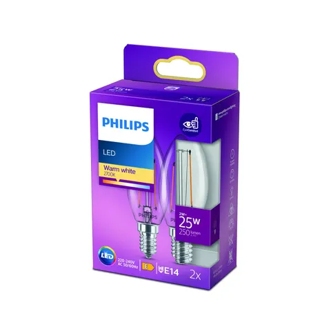 Philips LED-Kerze Filament E14 2W 2.700K 2er-Pack – Transparent – Bild 3
