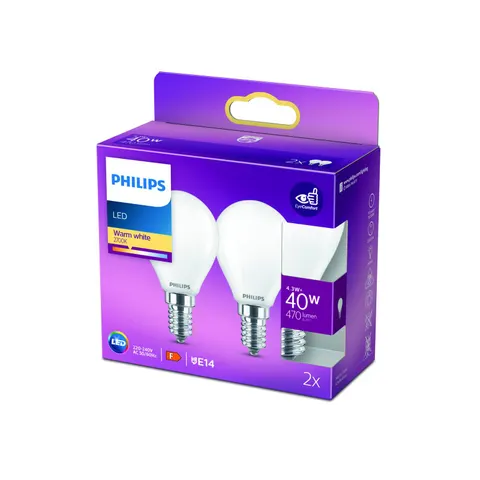 Philips LED-Tropfenlampe E14 4,3W 2.700K opal 2er – Weiß – Bild 3