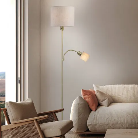 Stehlampe Filomena, beige/messing, Textil, Lesearm, E27, E14 – beige, messing – Bild 2