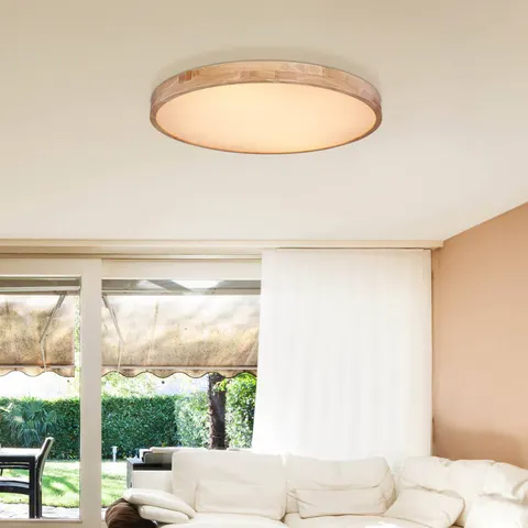 Rainer Flush Ceiling Light Wood Look LED Dimmable 3000-6000K Remote Control – image 2