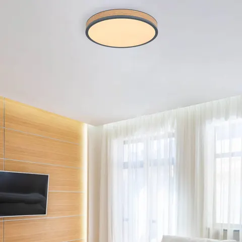 Globo Doro LED ceiling lamp, Ø 45 cm, dark graphite/wood, CCT – dark wood, graphite, opal – image 2