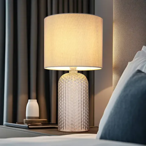 Globo Sofia table lamp, grey, height 50 cm, fabric/glass – image 2