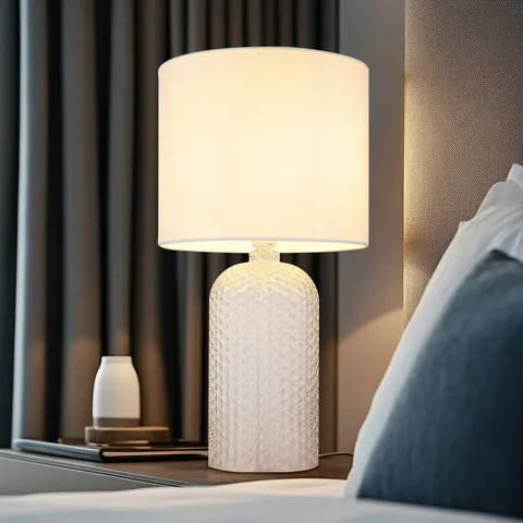Globo Sofia table lamp, white, height 50 cm, fabric/glass – image 2