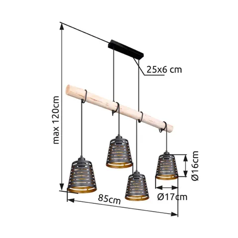 Ablona Bar Pendant Ceiling Light Matt Black 4x E27 – image 2
