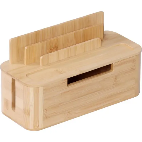 Kabelbox voor 2 stekkerdozen - bamboe - met tablethouder – afbeelding 2