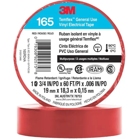 3M Temflex - Vinyl isolatietape 165 - Rood – afbeelding 2