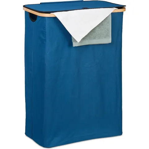 wasbox - met deksel - 105 l - inklapbaar - bamboe - polyester - draagbaar – afbeelding 2