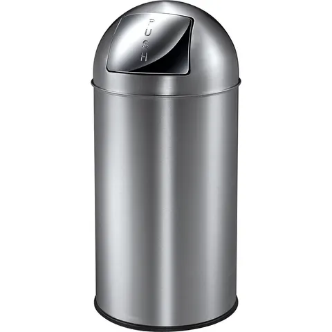 Afvalbak Pushcan met pushdeksel 40liter mat RVS – afbeelding 2