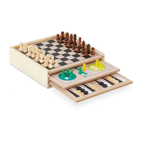 spellendoos - 7 bordspellen - met accessoires - hout – afbeelding 2