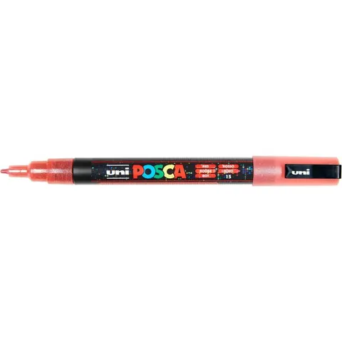 Paintmarker Uni POSCA PC3M fijn glitter rood – afbeelding 2