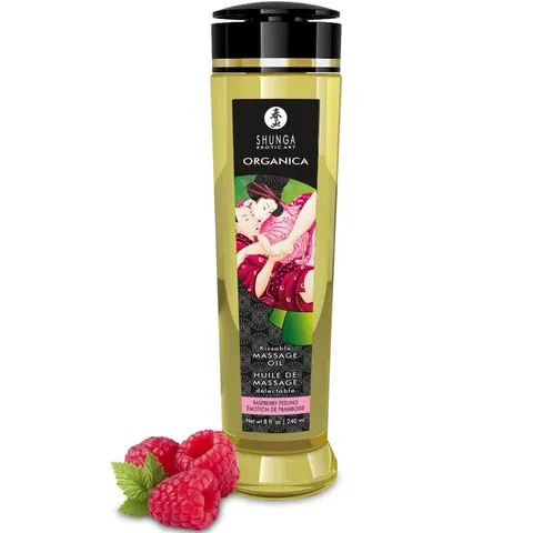 Shunga Bio-Massageöl mit Himbeerduft 240 ml – Bild 2