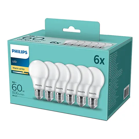 Philips E27 LED-Lampe A60 8W 2.700K matt 6er Pack – Weiß – Bild 2
