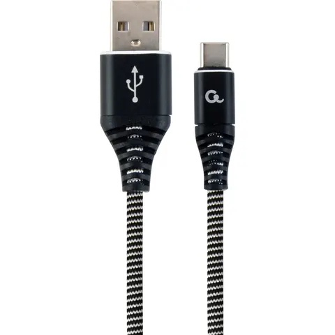 Premium USB-C laad- & datakabel zwart/wit 2 meter – afbeelding 2