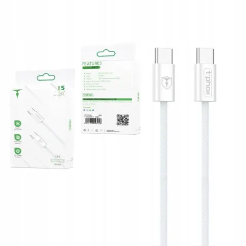 USB-C naar USB-C Kabel 60W 3A 1m Vit – afbeelding 2