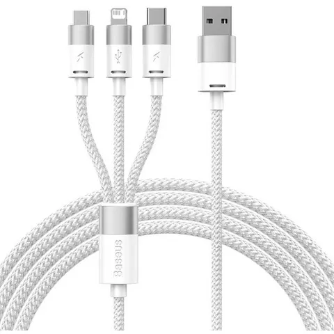Baseus USB naar Lightning/USB-C/Micro USB Kabel 3.5A 1.2M Wit – afbeelding 2