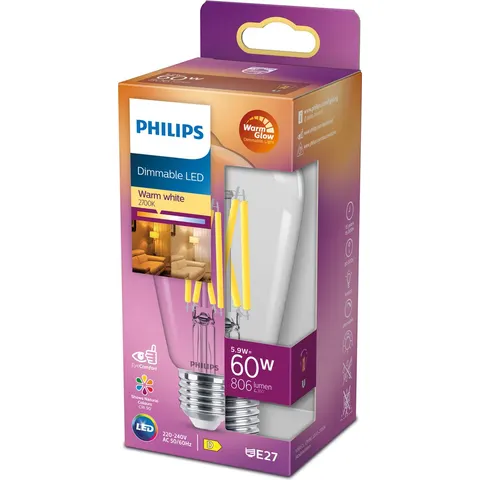 Philips LED Edison Transparant - 60 W - E27 - Dimbaar warmwit licht – afbeelding 2
