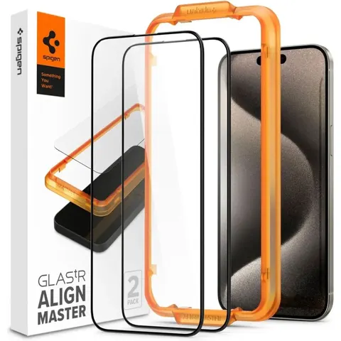 Spigen AlignMaster Apple iPhone 15 Pro Max Tempered Glass (2-Pack) – afbeelding 2