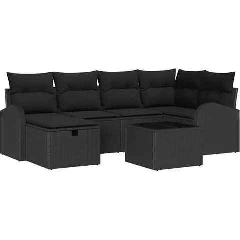 vidaXL Ensemble de Canapés 7 pc Noir polyrotin – 392954 – image 3