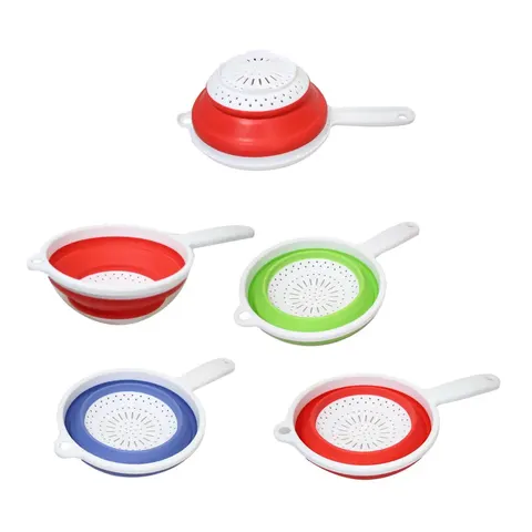 Silicone Plastic Kitchen Collapsible Colander Strainer 3 Colours 2 In 1 Strainer – image 2