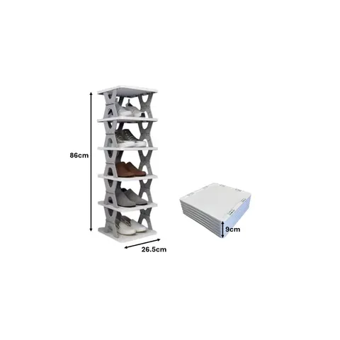Foldable Collapsible Plastic Shoe Shelf Storage Rack 6 Tier Assorted Colours – image 2
