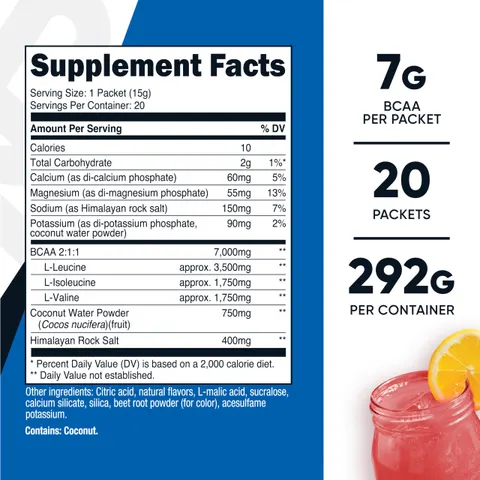 Nutricost, Performance, BCAA+, Raspberry Lemonade, 20 Packets, 0.5 oz (14 g) Each – image 2