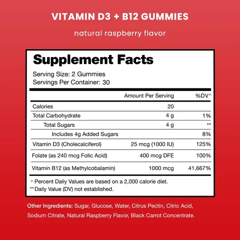 NutraChamps, D3 + B12, Raspberry, 60 Vitamin Gummies – image 2