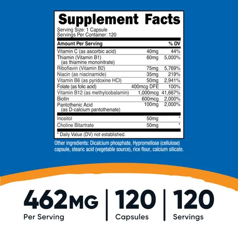 Nutricost, Vitamin B Complex, 462 mg, 120 Capsules – image 2