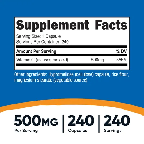 Nutricost, Vitamin C, 500 mg, 240 Capsules – image 2