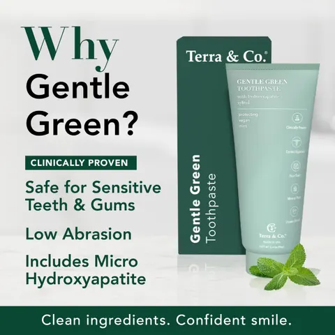 Terra & Co. Gentle Green Micro-Hydroxyapatite Toothpaste for Sensitive Teeth – USA-Made, Vitamin B12, Fluoride-Free, Vegan, SLS-Free – Mint, 3.4 oz – image 2