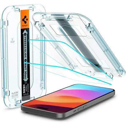 Spigen EZ Fit GLAS.tR iPhone 16 / 15 Plus Screen Protector Clear (2-Pack) – afbeelding 2