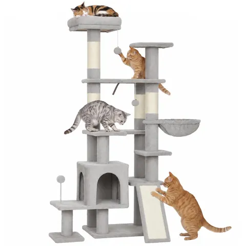 Arbre à chat 5 niv. H.152 cm multi-équipé gris clair – image 2