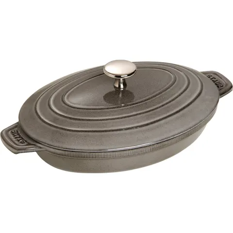 Staub Back- und Servierplatte 1 l oval Graphit mit Deckel – Bild 2