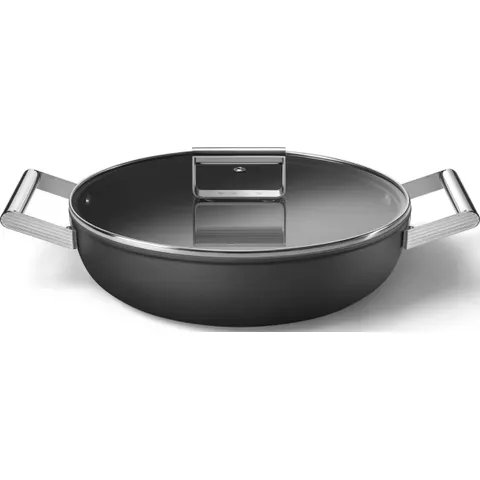 Smeg DPF2812BLM 50's Style Kochgeschirr mit Deckel (Aluminium, passend für alle Herdarten, 28 cm, PFAS-frei) – Schwarz – Bild 3