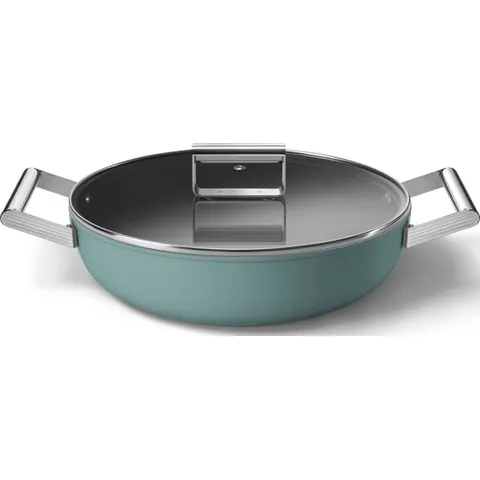 Smeg DPF2812EGM 50's Style Kochgeschirr mit Deckel (Aluminium, passend für alle Herdarten, 28 cm, PFAS-frei) – Grün – Bild 3