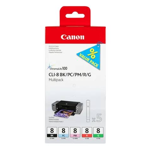 Canon CLI-8 BK/PC/PM/R/G 5 Ink Cartridge Multipack – image 2