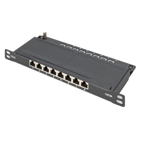 Digitus CAT 6A Slim Patch Panel. shielded. 8-port. 0.5 U. 10". bl – image 2