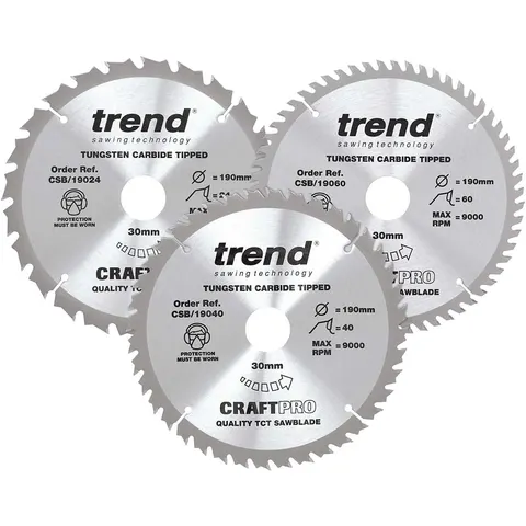 Trend CRAFTPRO 3 Piece 190mm Circular Saw Blade Set – image 2