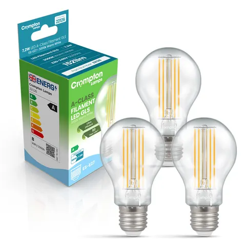 Crompton GLS LED Ultra-Efficient Light Bulb E27 7.2W (100W Eqv) Warm White Clear A-Class Screw Filament A-Rated – image 2